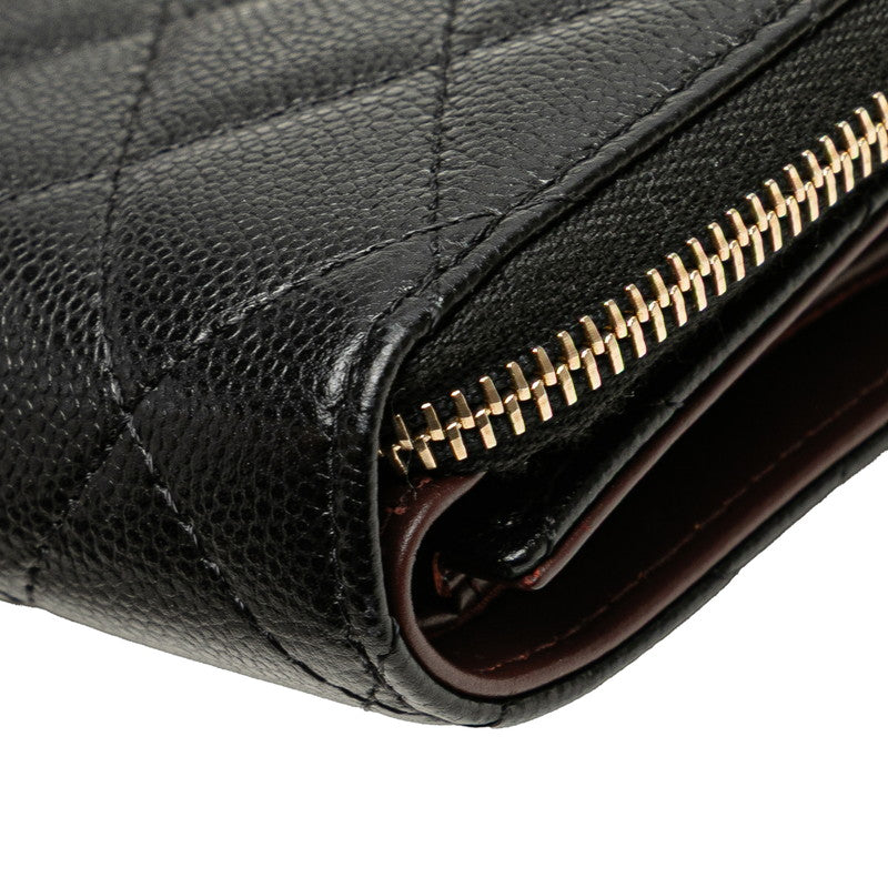 シャネル マトラッセ ココマーク 三つ折り財布 ブラック キャビアスキン レディース CHANEL 【中古】