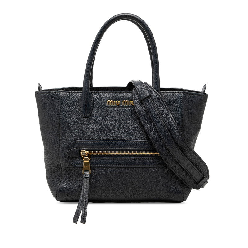 ミュウミュウ マドラス ハンドバッグ ショルダーバッグ 2WAY ネイビー レザー レディース MIUMIU 【中古】