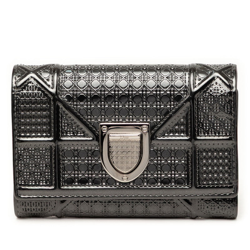 ディオール ディオラマ 三つ折り財布 ブラック パテントレザー レディース Dior 【中古】