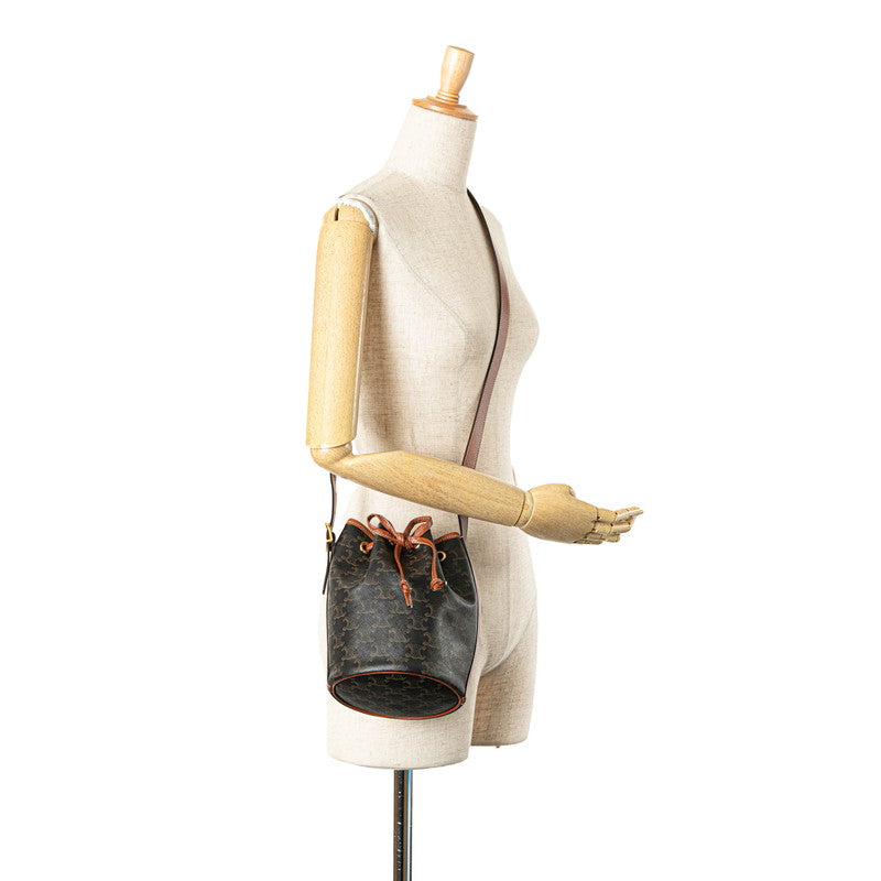 セリーヌ トリオンフ スモール ドローストリング 斜め掛け ショルダーバッグ ブラウン PVC レザー レディース CELINE 【中古】