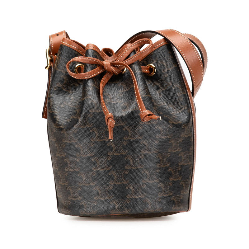 セリーヌ トリオンフ スモール ドローストリング 斜め掛け ショルダーバッグ ブラウン PVC レザー レディース CELINE 【中古】