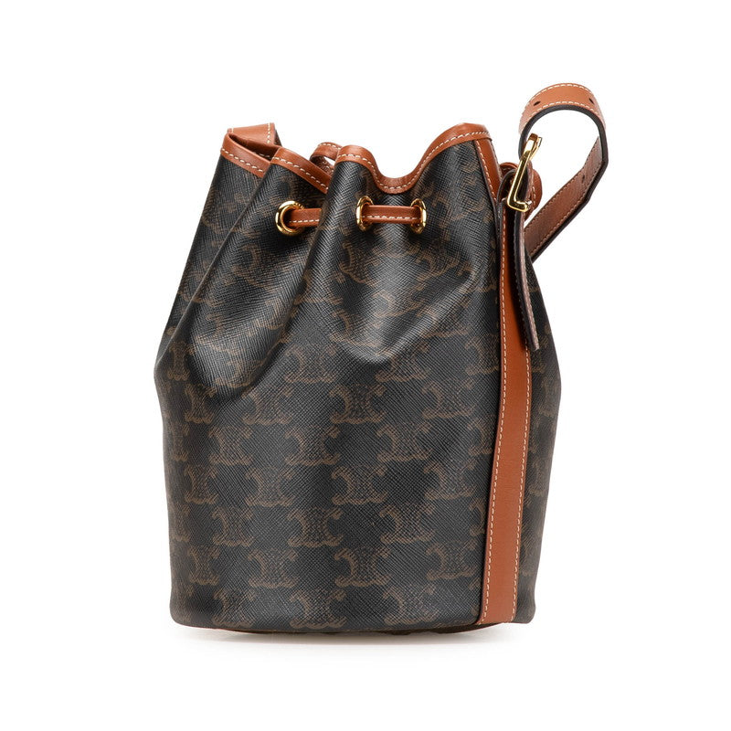 セリーヌ トリオンフ スモール ドローストリング 斜め掛け ショルダーバッグ ブラウン PVC レザー レディース CELINE 【中古】