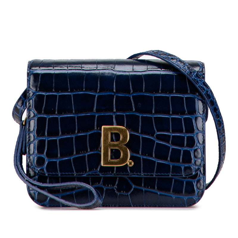 バレンシアガ Bロゴ クロコ型押し ショルダーバッグ 592898 ネイビー レザー レディース BALENCIAGA 【中古】