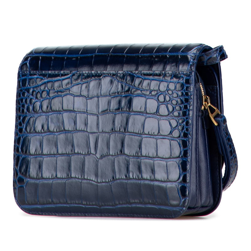 バレンシアガ Bロゴ クロコ型押し ショルダーバッグ 592898 ネイビー レザー レディース BALENCIAGA 【中古】