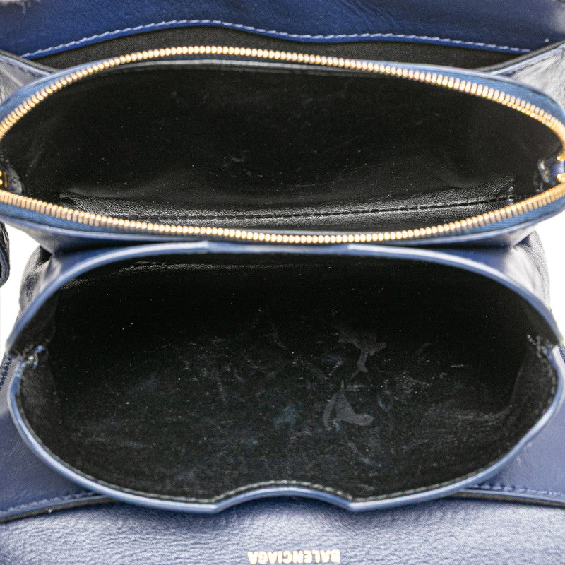 バレンシアガ Bロゴ クロコ型押し ショルダーバッグ 592898 ネイビー レザー レディース BALENCIAGA 【中古】