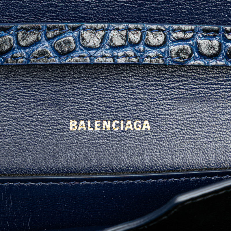 バレンシアガ Bロゴ クロコ型押し ショルダーバッグ 592898 ネイビー レザー レディース BALENCIAGA 【中古】