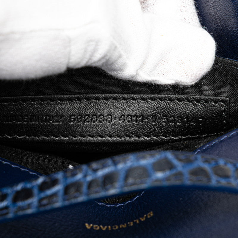 バレンシアガ Bロゴ クロコ型押し ショルダーバッグ 592898 ネイビー レザー レディース BALENCIAGA 【中古】