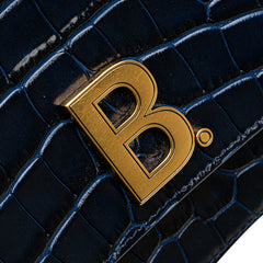 バレンシアガ Bロゴ クロコ型押し ショルダーバッグ 592898 ネイビー レザー レディース BALENCIAGA 【中古】