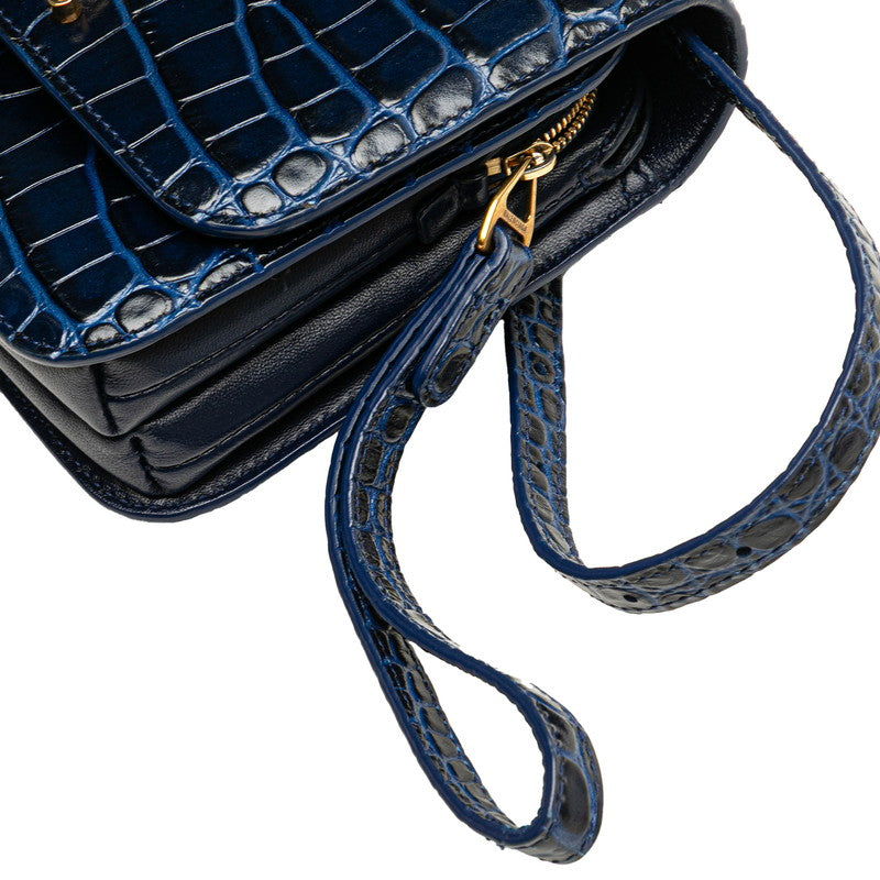 バレンシアガ Bロゴ クロコ型押し ショルダーバッグ 592898 ネイビー レザー レディース BALENCIAGA 【中古】