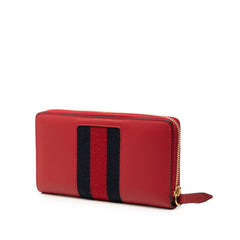 グッチ シルヴィ シェリーライン 長財布 ラウンドファスナー 476083 レッド ネイビー レザー レディース GUCCI 【中古】