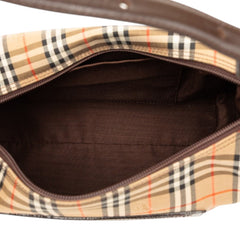 バーバリー ノバチェック シャドーホース ハンドバッグ ワンショルダー ベージュ キャンバス レザー レディース BURBERRY 【中古】