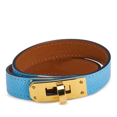 エルメス ミニ ケリー ドゥブルトゥール ブレスレット ブルー ヴォーエプソン メッキ レディース HERMES 【中古】