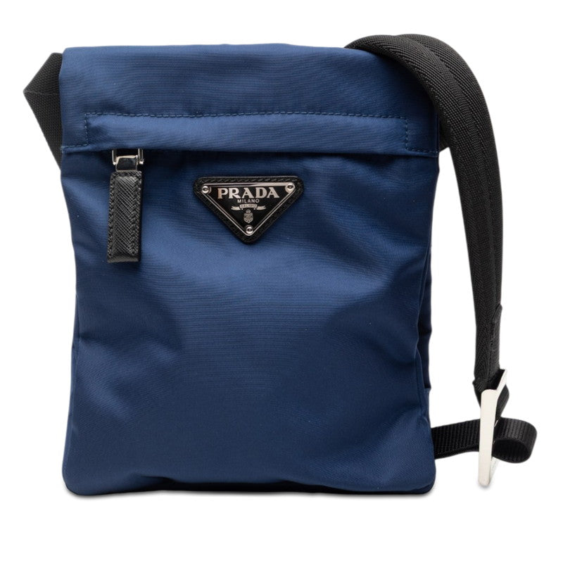 プラダ 三角ロゴプレート ショルダーバッグ ネイビー ブラック ナイロン レディース PRADA 【中古】