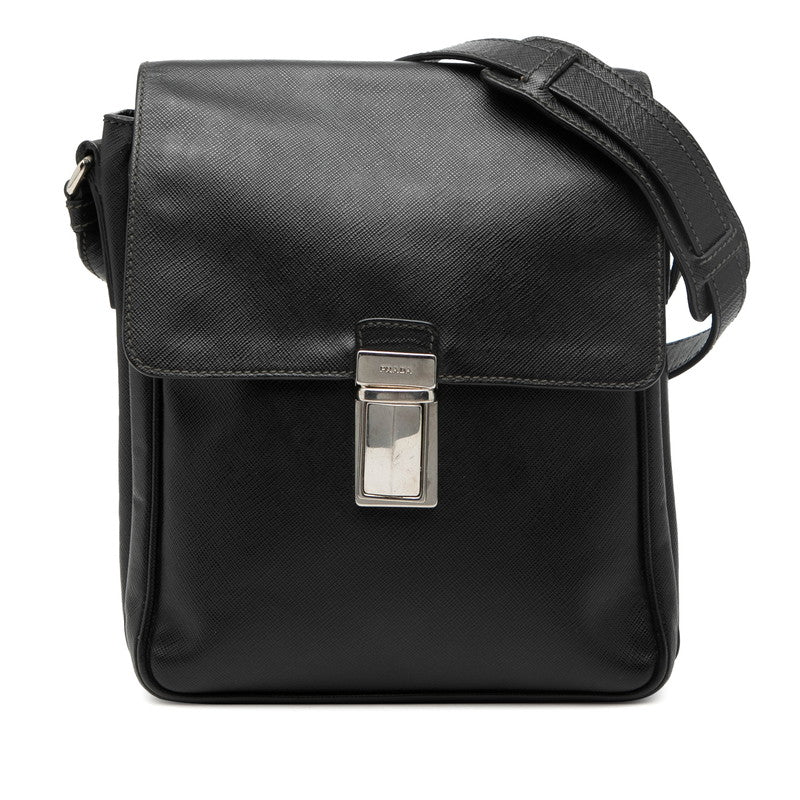 プラダ ロゴ ショルダーバッグ ブラック サフィアーノレザー レディース PRADA 【中古】