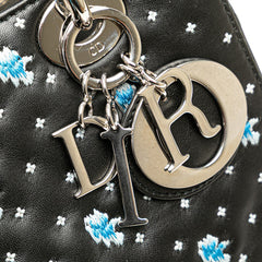 ディオール エンブロイダリー フラワー ハンドバッグ ショルダーバッグ 2WAY ブラック ブルー レザー レディース Dior 【中古】