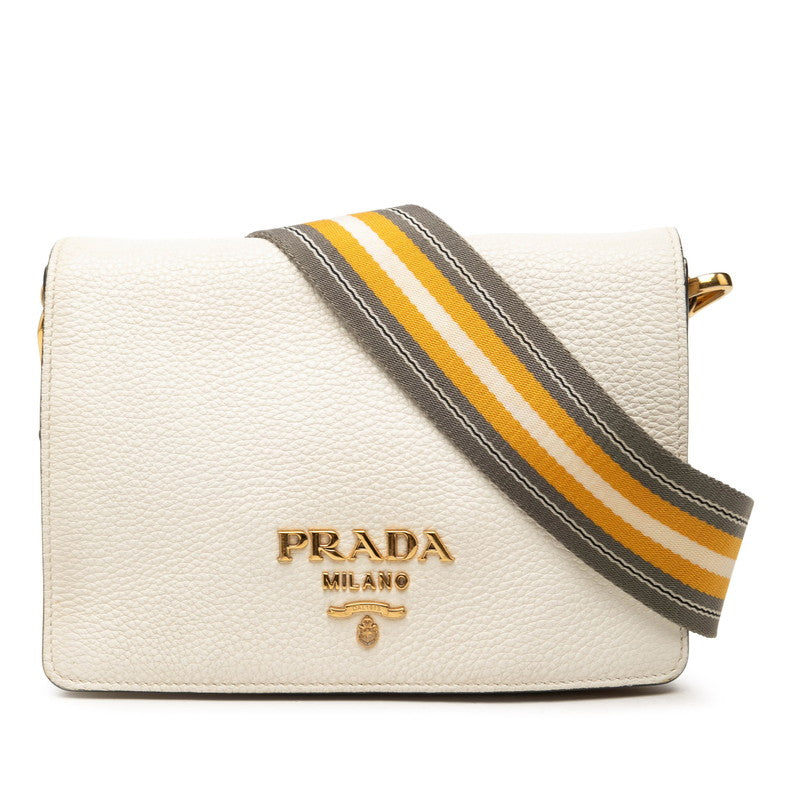 プラダ ヴィッテロダイノ 斜め掛け ショルダーバッグ 2WAY ホワイト レザー レディース PRADA 中古