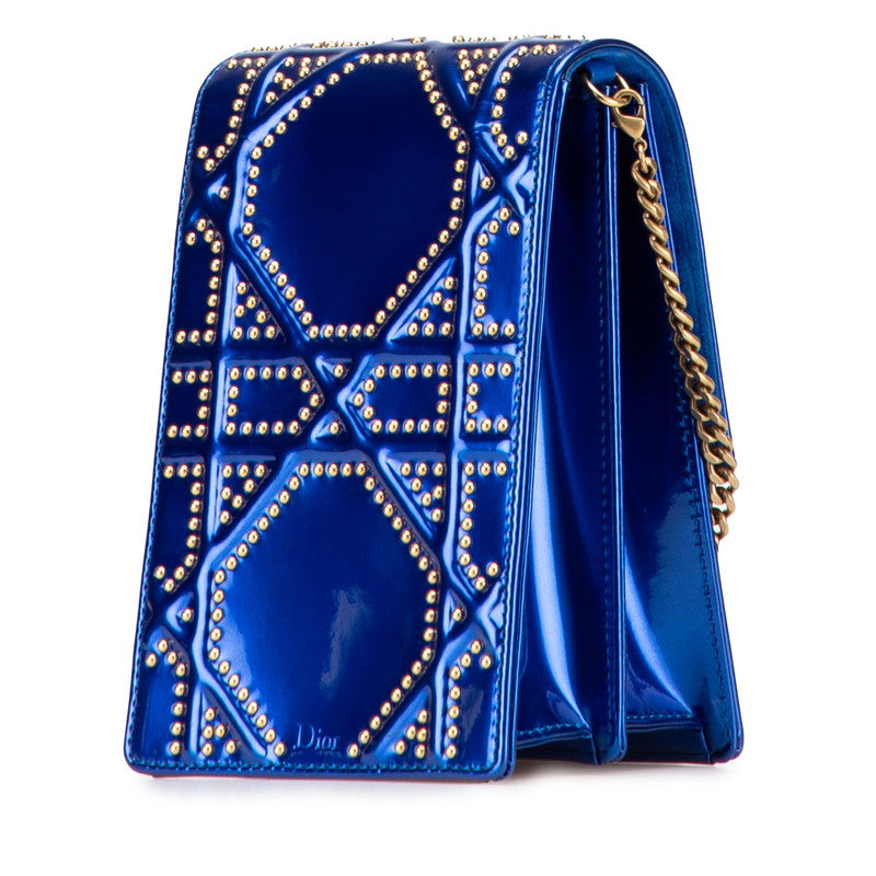 ディオール ディオラマ スタッズ チェーン ショルダーバッグ ブルー エナメル レザー レディース Dior 【中古】
