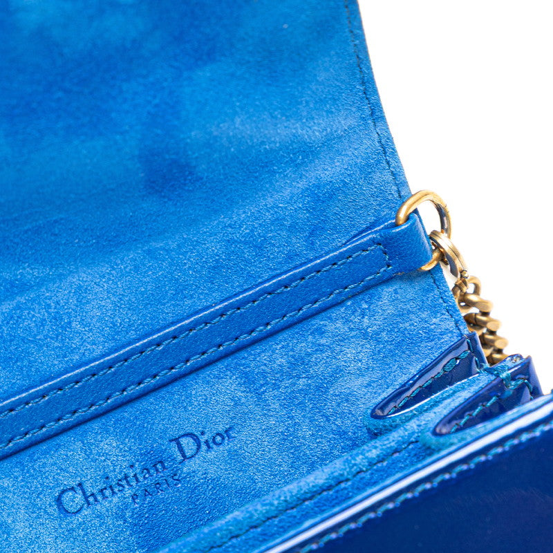 ディオール ディオラマ スタッズ チェーン ショルダーバッグ ブルー エナメル レザー レディース Dior 【中古】
