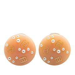 シャネル ココマーク ラウンド イヤリング ピンク プラスチック メッキ フェイクパール レディース CHANEL 【中古】