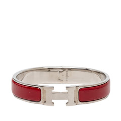エルメス クリックH PM ブレスレット バングル シルバー レッド ボルドー メタル エナメル レディース HERMES 【中古】