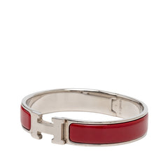 エルメス クリックH PM ブレスレット バングル シルバー レッド ボルドー メタル エナメル レディース HERMES 【中古】