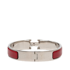 エルメス クリックH PM ブレスレット バングル シルバー レッド ボルドー メタル エナメル レディース HERMES 【中古】