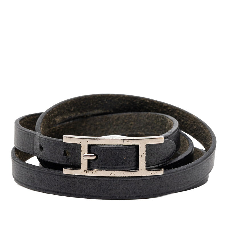 エルメス アピ 4連 ロング ブレスレット ブラック レザー レディース HERMES 【中古】