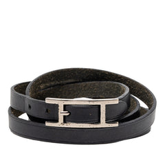 エルメス アピ 4連 ロング ブレスレット ブラック レザー レディース HERMES 【中古】