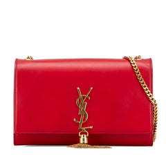 サンローラン ケイト YSLロゴ チェーンショルダーバッグ レッド ゴールド レザー レディース SAINT LAURENT 【中古】