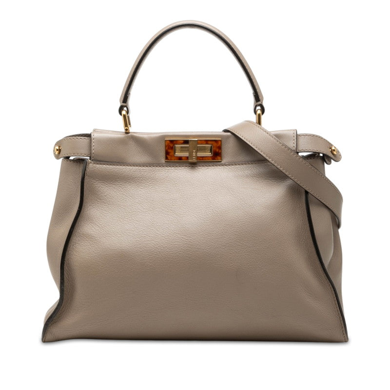 フェンディ ピーカブー ミディアム ハンドバッグ ショルダーバッグ 2WAY 8BN290 ベージュ レザー レディース FENDI 中古
