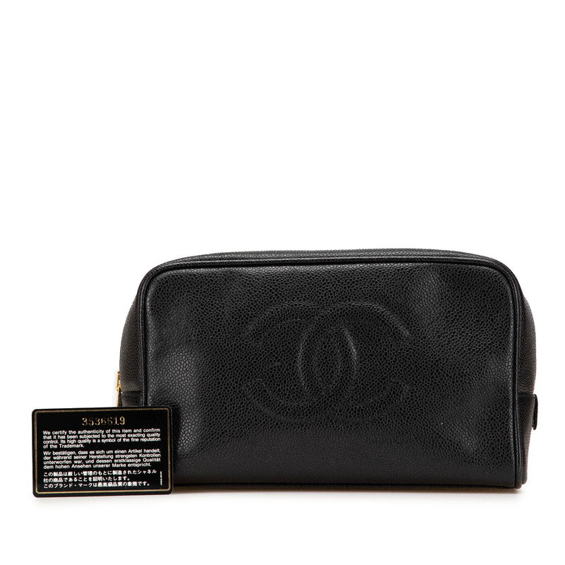 シャネル ココマーク ポーチ 小物入れ ブラック キャビアスキン レディース CHANEL 【中古】