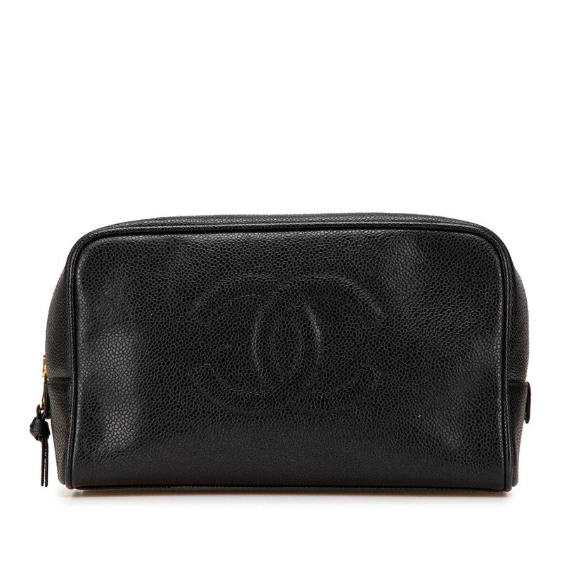 シャネル ココマーク ポーチ 小物入れ ブラック キャビアスキン レディース CHANEL 【中古】