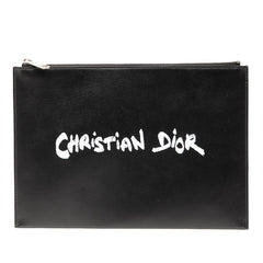 ディオール ロゴ インビテーションポーチ クラッチバッグ ブラック ホワイト レザー メンズ Dior 【中古】