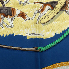 エルメス カレ90 LE LAISSER COURRE 猟犬 スカーフ ブルー シルク レディース HERMES 中古