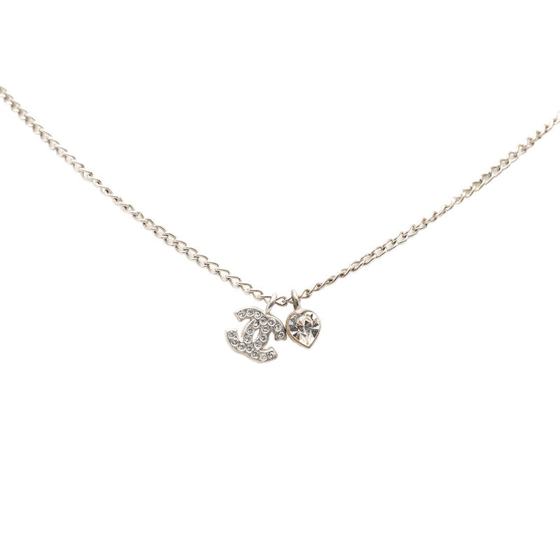 シャネル ココマーク ハート キー モチーフ ネックレス シルバー メタル ラインストーン レディース CHANEL 【中古】
