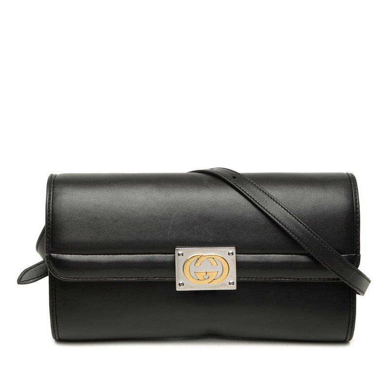 グッチ インターロッキングG 斜め掛け ショルダーバッグ 628521 ブラック レザー レディース GUCCI 【中古】