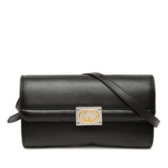 グッチ インターロッキングG 斜め掛け ショルダーバッグ 628521 ブラック レザー レディース GUCCI 【中古】