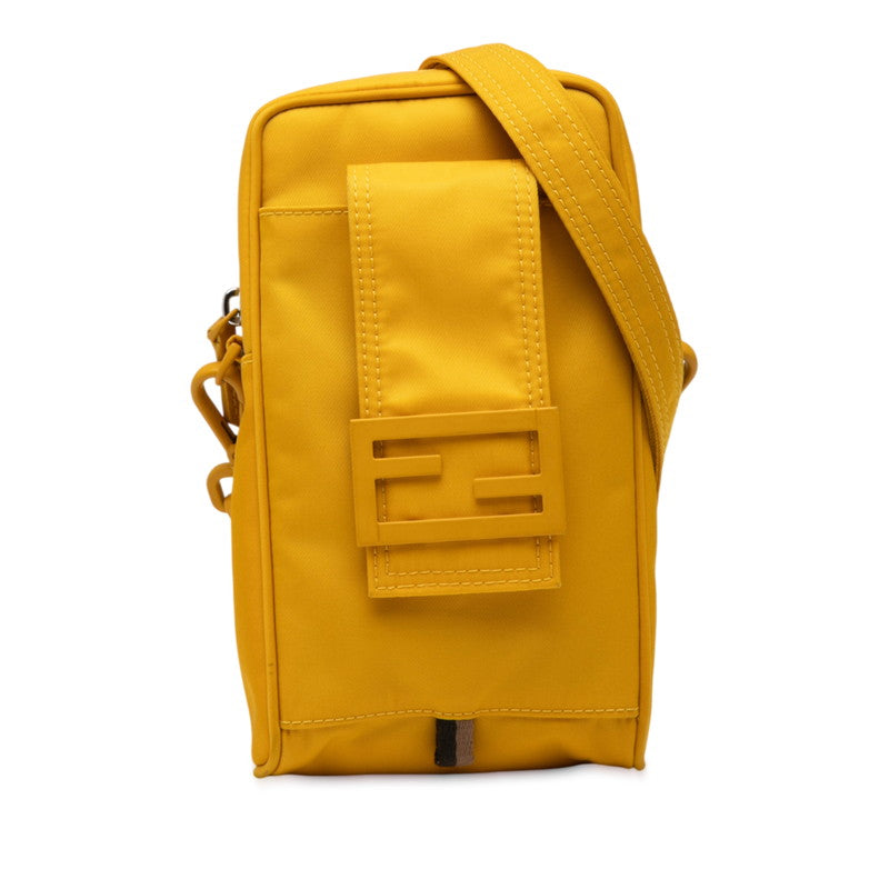 フェンディ FFロゴ ショルダーバッグ 7AS056 イエロー ナイロン レザー レディース FENDI 【中古】