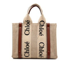 クロエ ウッディ スモール トートバッグ ハンドバッグ 02217565 ベージュ ブラウン キャンバス レザー レディース Chloe 【中古】