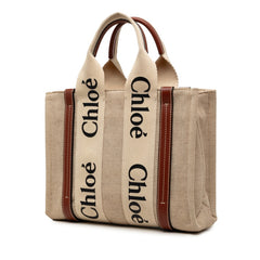 クロエ ウッディ スモール トートバッグ ハンドバッグ 02217565 ベージュ ブラウン キャンバス レザー レディース Chloe 【中古】