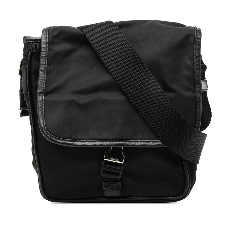 プラダ 三角ロゴプレート 斜め掛け ショルダーバッグ ブラック ナイロン レザー メンズ PRADA 【中古】