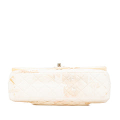 シャネル マトラッセ25 ココマーク Wフラップ ゴールド金具 フラワー チェーン ショルダーバッグ ホワイト ピンク コットン レザー レディース CHANEL 【中古】