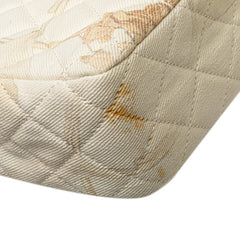 シャネル マトラッセ25 ココマーク Wフラップ ゴールド金具 フラワー チェーン ショルダーバッグ ホワイト ピンク コットン レザー レディース CHANEL 【中古】