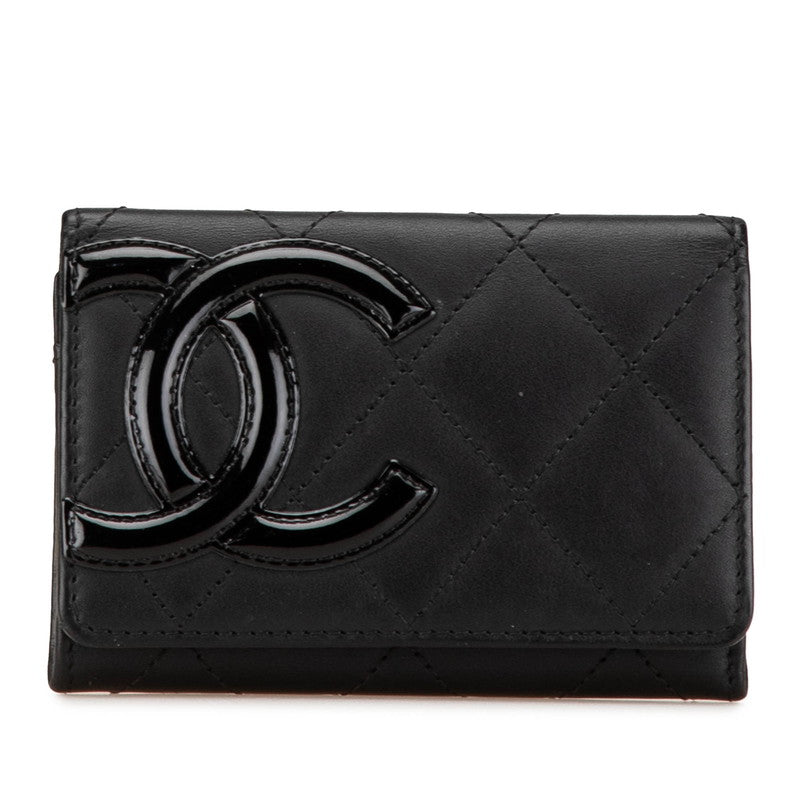 シャネル カンボンライン ココマーク カードケース 名刺入れ ブラック ラムスキン エナメル レディース CHANEL 【中古】