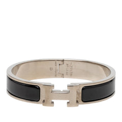 エルメス クリックH PM ブレスレット バングル シルバー ブラック メタル レディース HERMES 【中古】