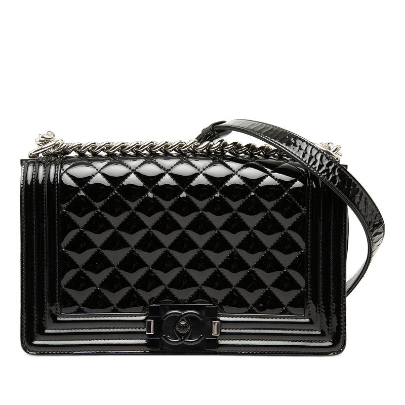 シャネル ココマーク ボーイシャネル チェーン ショルダーバッグ ブラック エナメル レディース CHANEL 【中古】