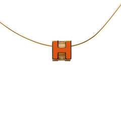 エルメス カージュ ド アッシュ Hキューブ ネックレス ゴールド オレンジ メッキ エナメル レディース HERMES 【中古】