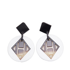 エルメス Hロゴ スタッド ピアス ホワイト ブラウン バッファローホーン ラッカーウッド レディース HERMES 【中古】