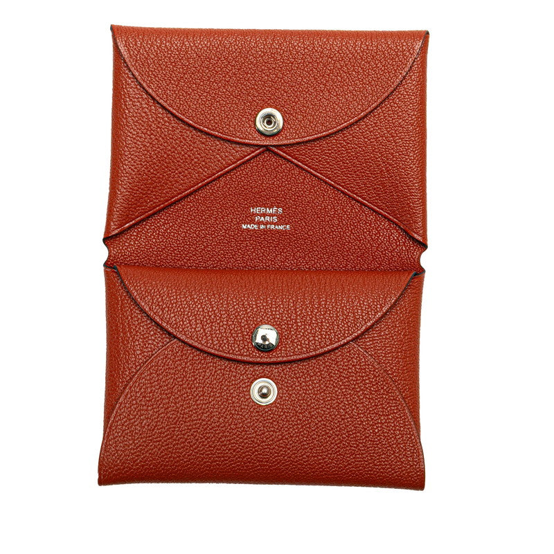 エルメス カルヴィ デュオ コインケース カードケース ブラウン シェーブル レディース HERMES 【中古】