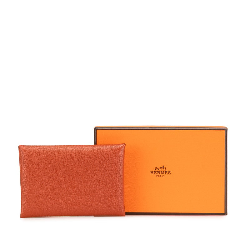 エルメス カルヴィ デュオ コインケース カードケース ブラウン シェーブル レディース HERMES 【中古】